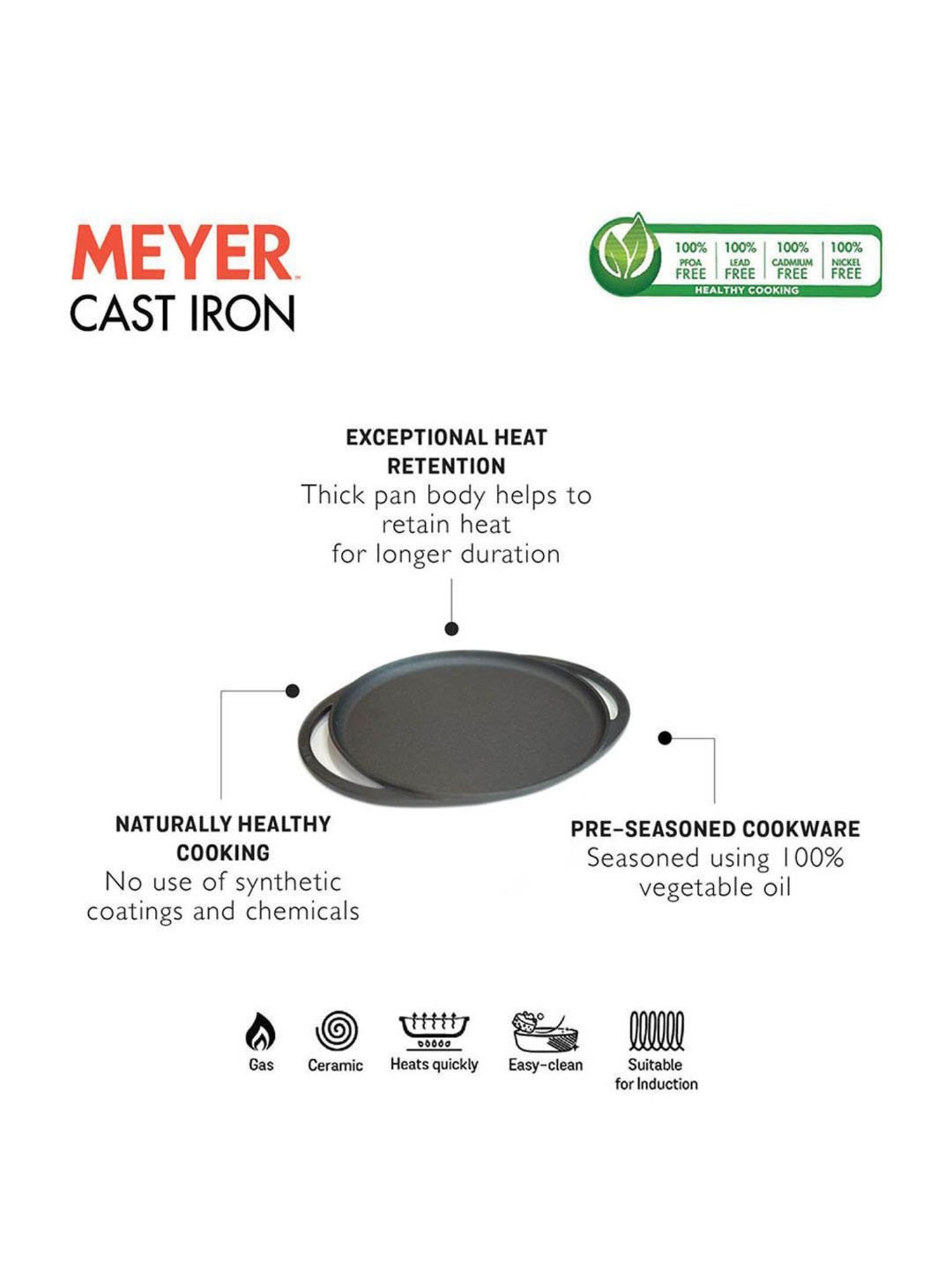 Nirlon Pure Grade Virgin Aluminium Non-stick Induction Base Flat Tawa - 26 cm Diameter