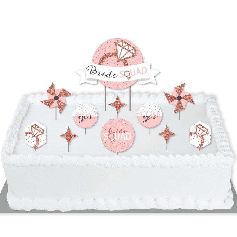 Big Dot of Happiness Bride Squad - Rose Gold Bridal Shower or Bachelorette Party Cake Decorating Kit - Bride Squad Cake Topper Set - 11 Pieces