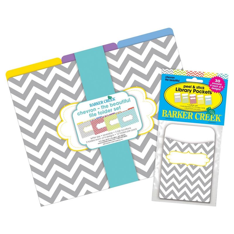 Barker Creek 12 Letter-Size File Folders & 30 Adhesive Pockets Set - Chevron Beautiful