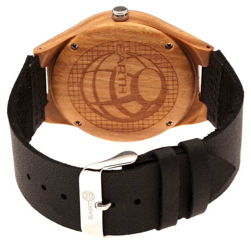 Earth Wood Aztec Men's Leather-Band watch - Dark Brown/Black