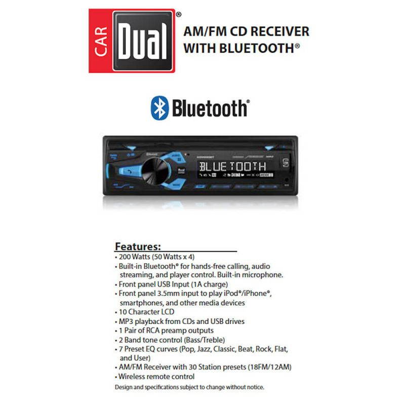 Dual CD Receiver With Bluetooth 3.5mm Aux and USB inputs XDM280BT