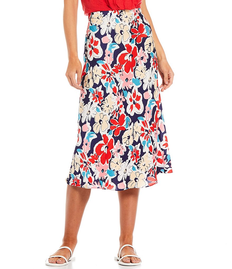 Skies Are Blue Floral Print Woven Midi Skirt