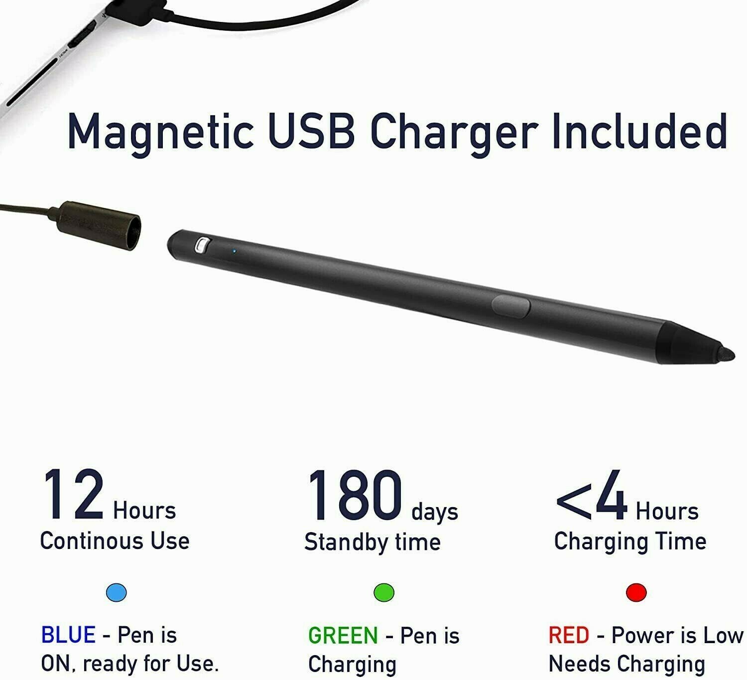 Stylus Pen for Digital Pencil Smooth Precision Capacitive Pen Fine Point, Magnetism Cover Cap, Universal  for iPhone/iPad Pro/Mini/Air/Android/Microsoft/Surface , Android and Other Touch Screens