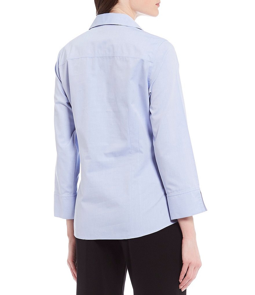 Investments Taylor Gold Label Non-Iron Point Collar Y-Neck 3/4 Sleeve Button Front Shirt