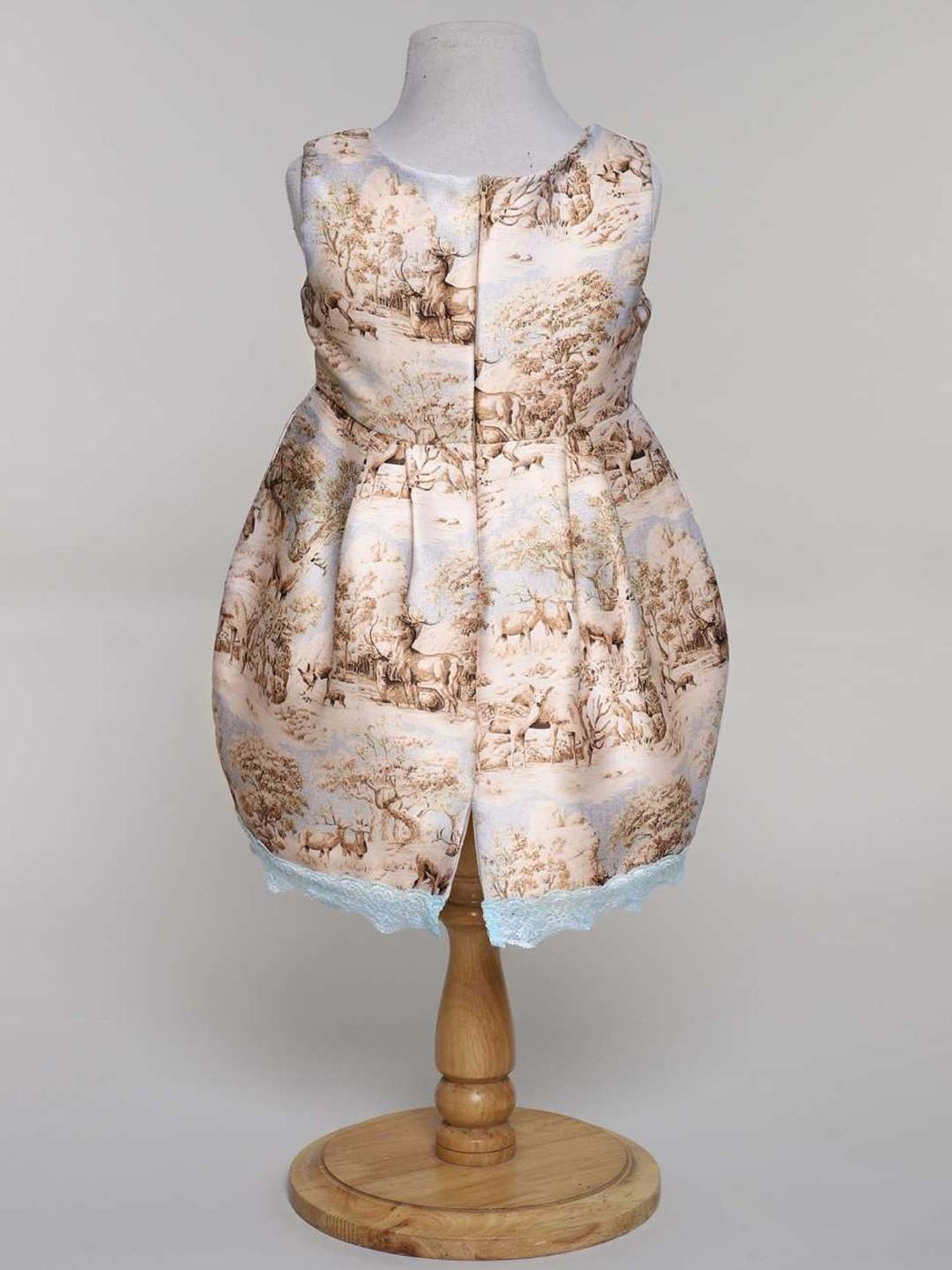 Many Frocks Kids Beige & White Printed Dress