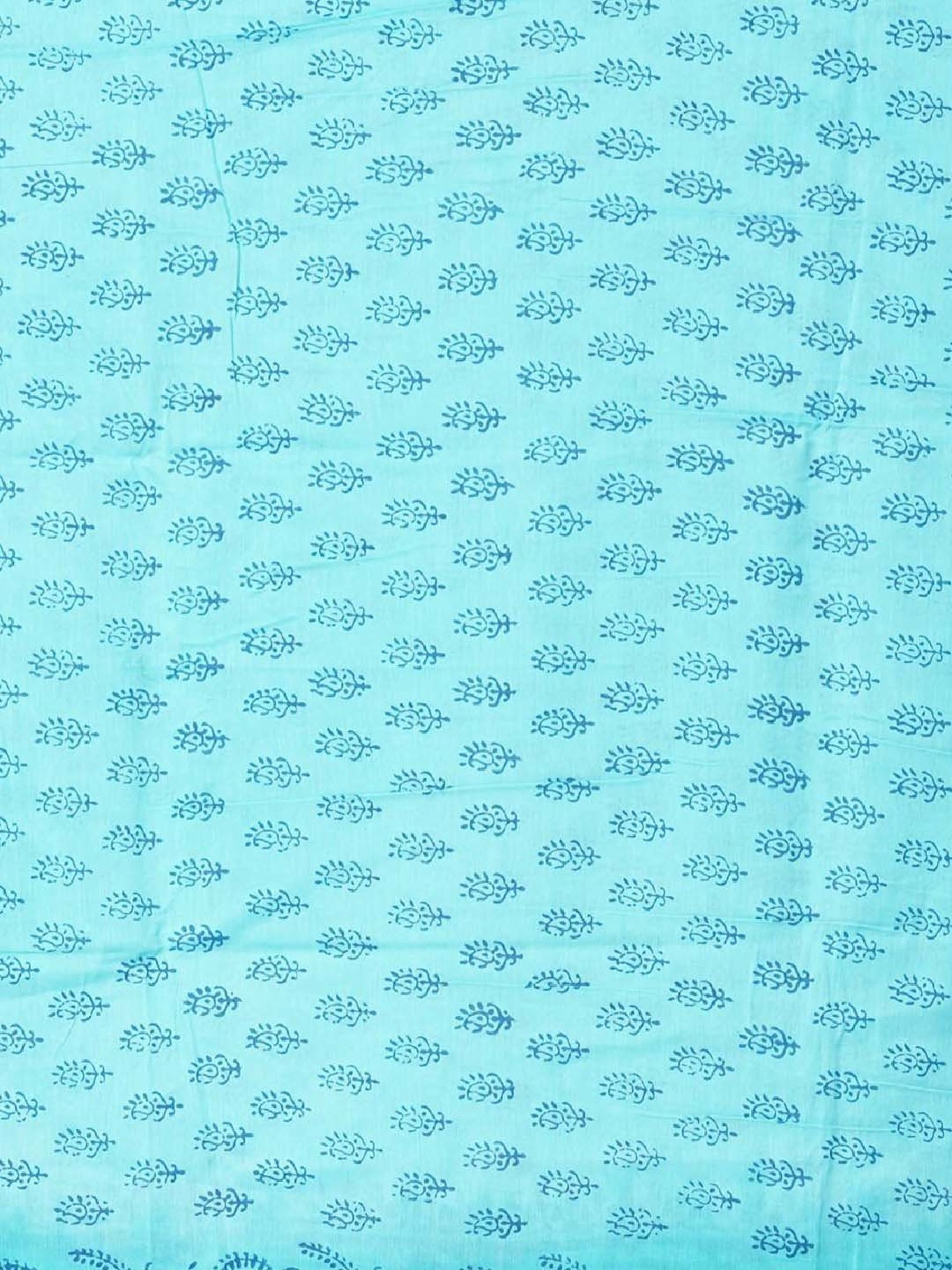 Unnati Silks Blue Cotton Printed Saree With Unstitched Blouse