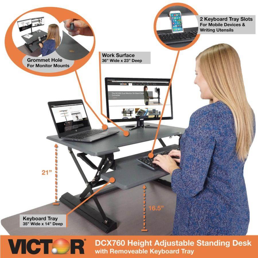 VICTOR TECH DCX760G Standing Desk, 36, Gray