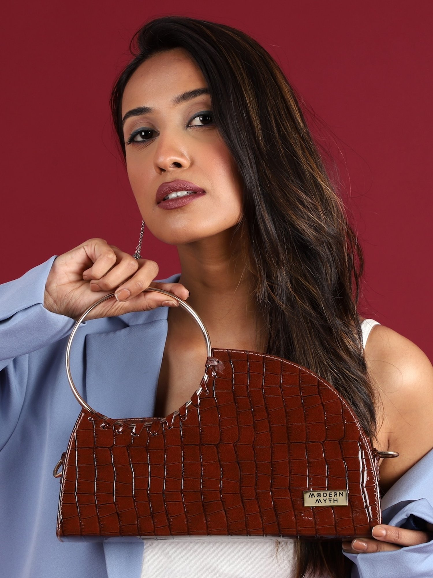 Modern Myth Maroon Textured Medium Handbag