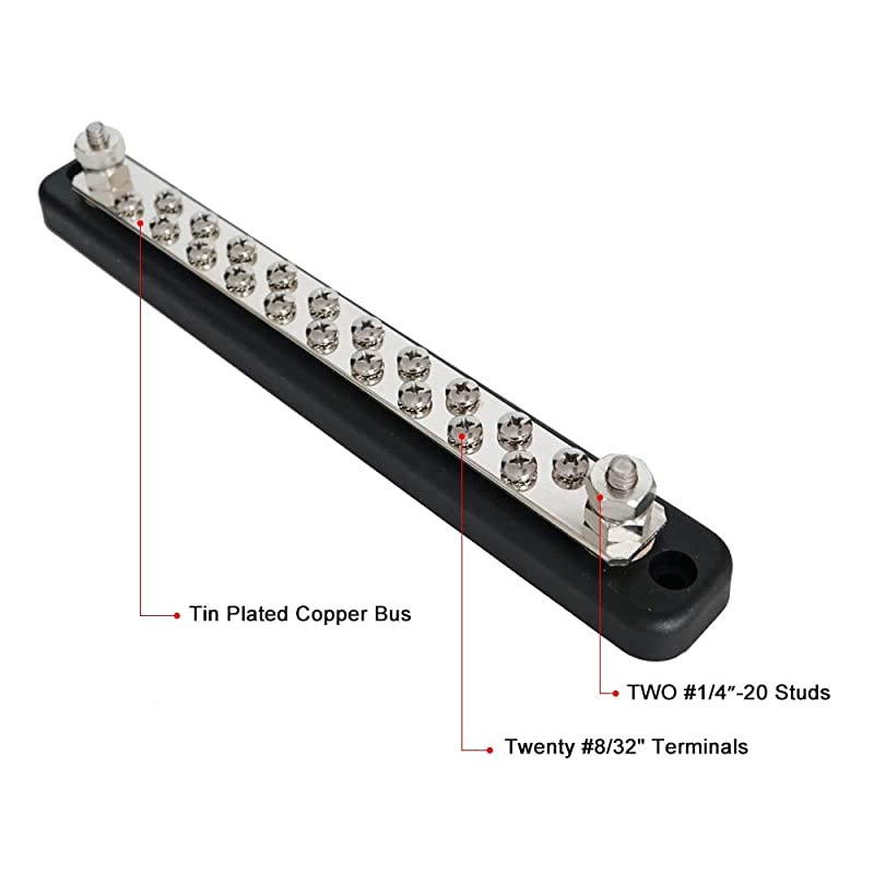 150A Line Buss Bar 20 Screw Terminal Ground Distribution Block  Marine Busbar for Boat Automotive Truck RV