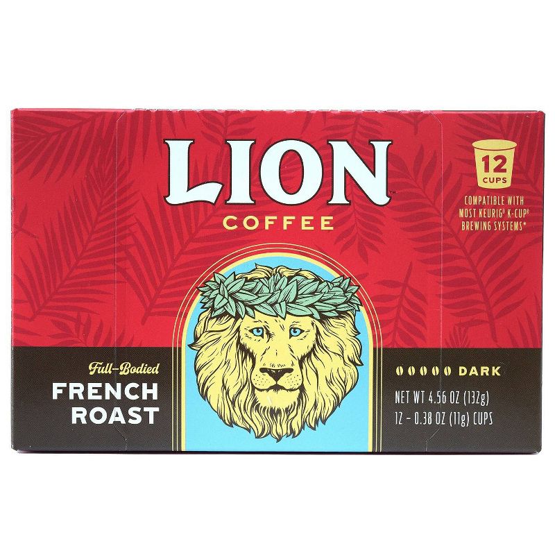 Lion Coffee French Roast Dark Roast Coffee - Keurig K-Cup Pods - 12ct