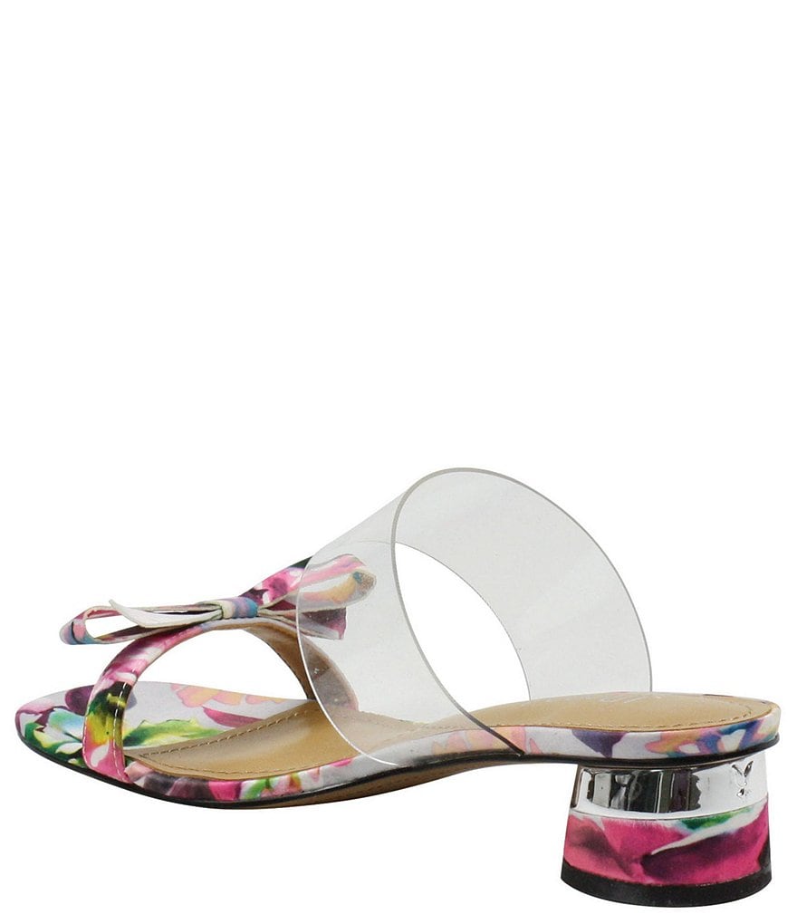 J. Renee Heston Clear Vinyl Watercolor Floral Fabric Bow Dress Slides