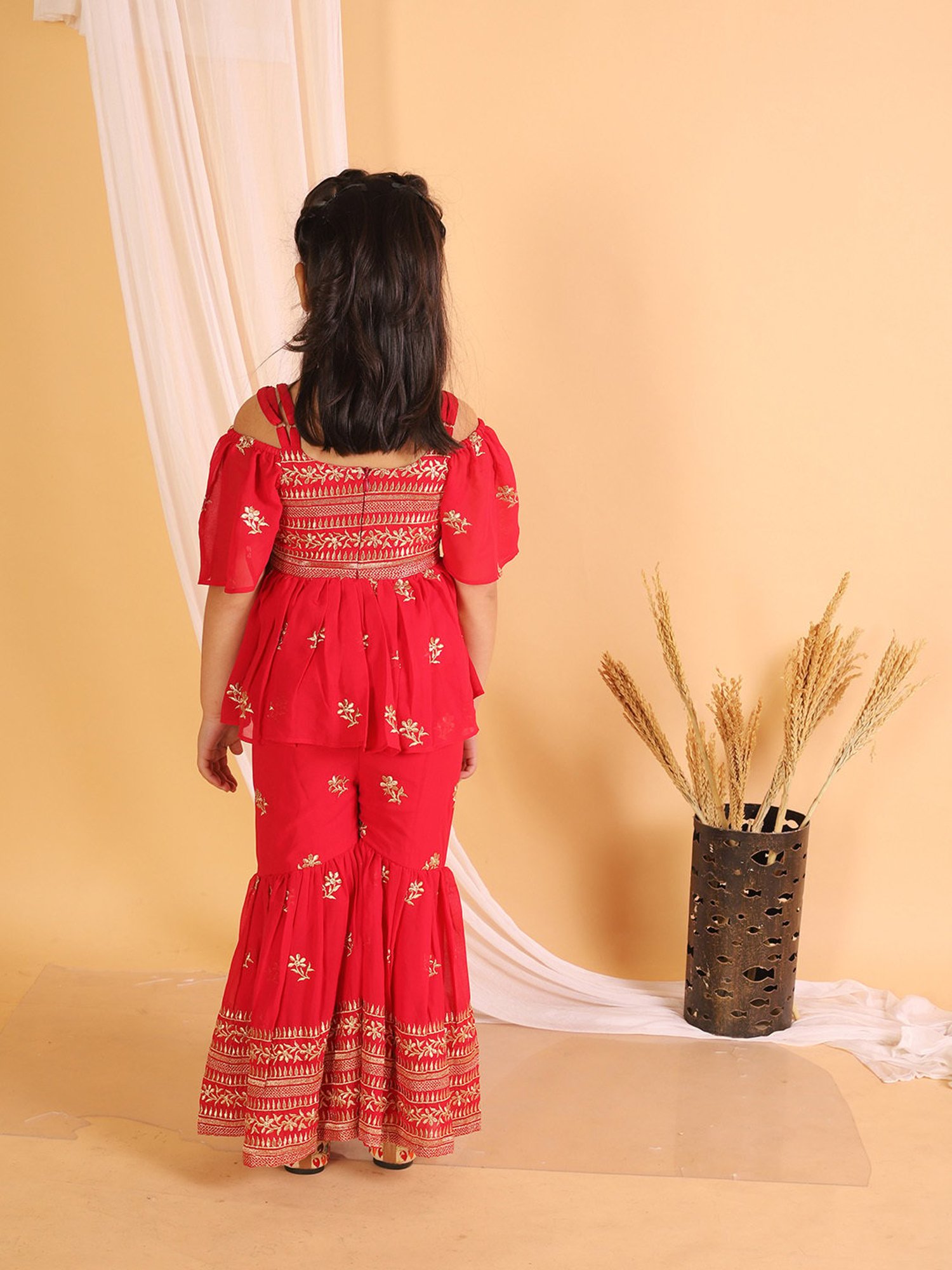 TWISHA Kids Red Embroidered Top with Sharara