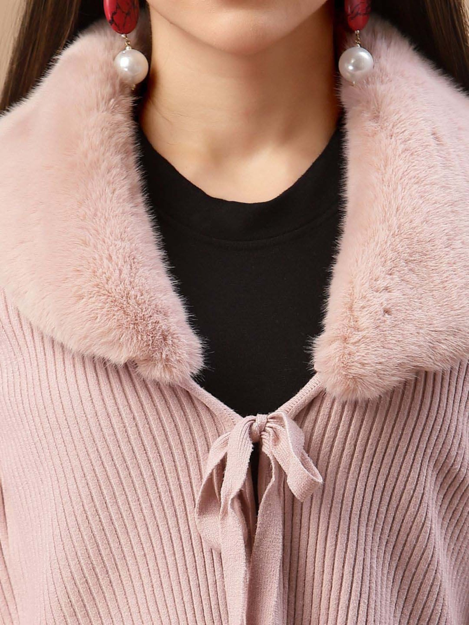 Mafadeny Peach Plain Cropped Cardigan