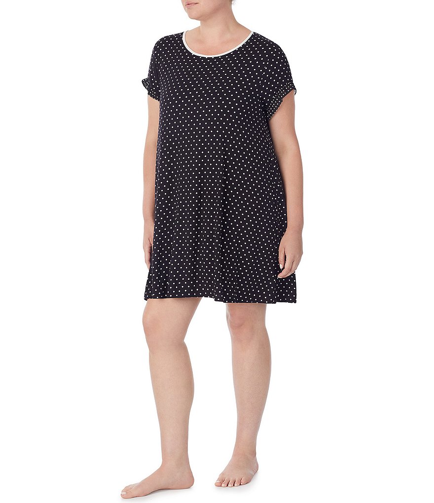 kate spade new york Plus Dot Print Jersey Knit Round Neck Short Sleeve Sleepshirt