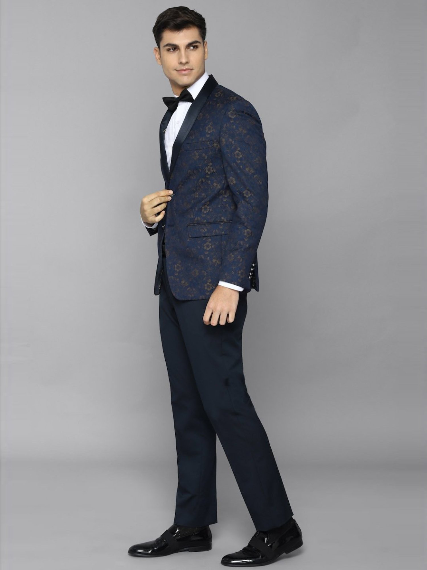 Allen Solly Navy Slim Fit Printed Two Piece Suit