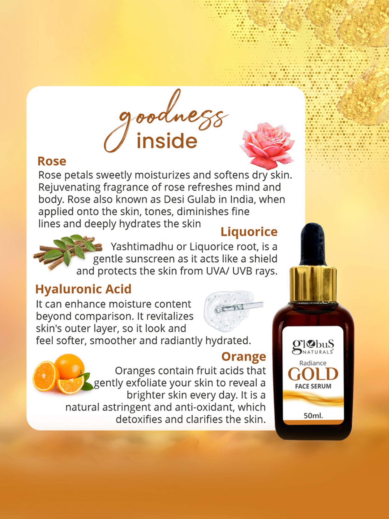 Globus Naturals Radiance Gold Face Serum - 50 ml