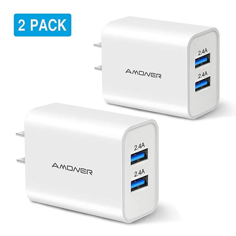 Wall Charger, 2Pack 24W 2-Port USB Plug Cube Travel Wall Charger for iPhone 12/Mini/11/Pro/ProMax/Xs/XS Max/XR/X/8/7, Galaxy10/9, Note10/9, and More
