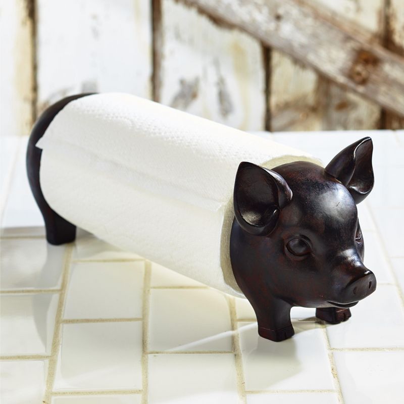 Lakeside Farmhouse Pig Paper Towel Holder - Decorative Standing Utensil for Kitchens