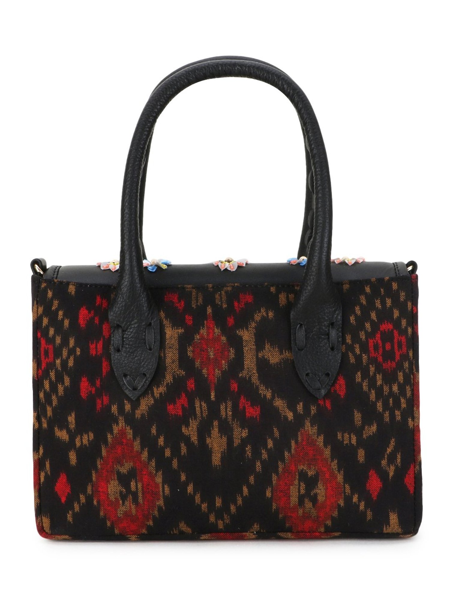 Spice Art Black Leather Medium Printed Handbag