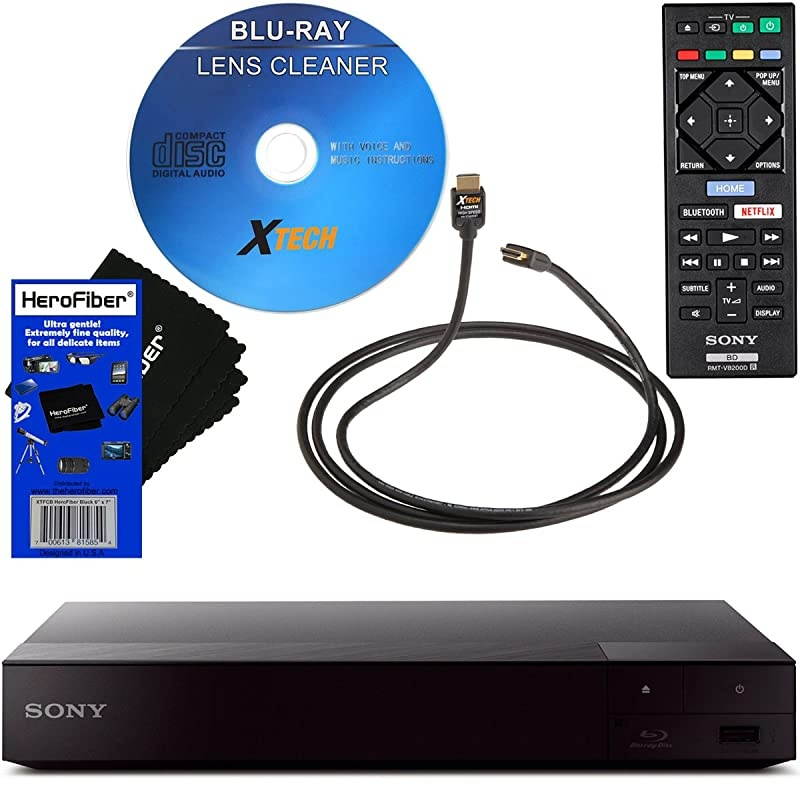 Sony BDPS6700 4K-Upscaling Blu-ray Disc Player with Super Wi-Fi + Remote Control + Xtech Blu-ray Maintenance Kit + Xtech High-Speed HDMI Cable w/Ethernet +  Ultra Gentle Cleaning Cloth
