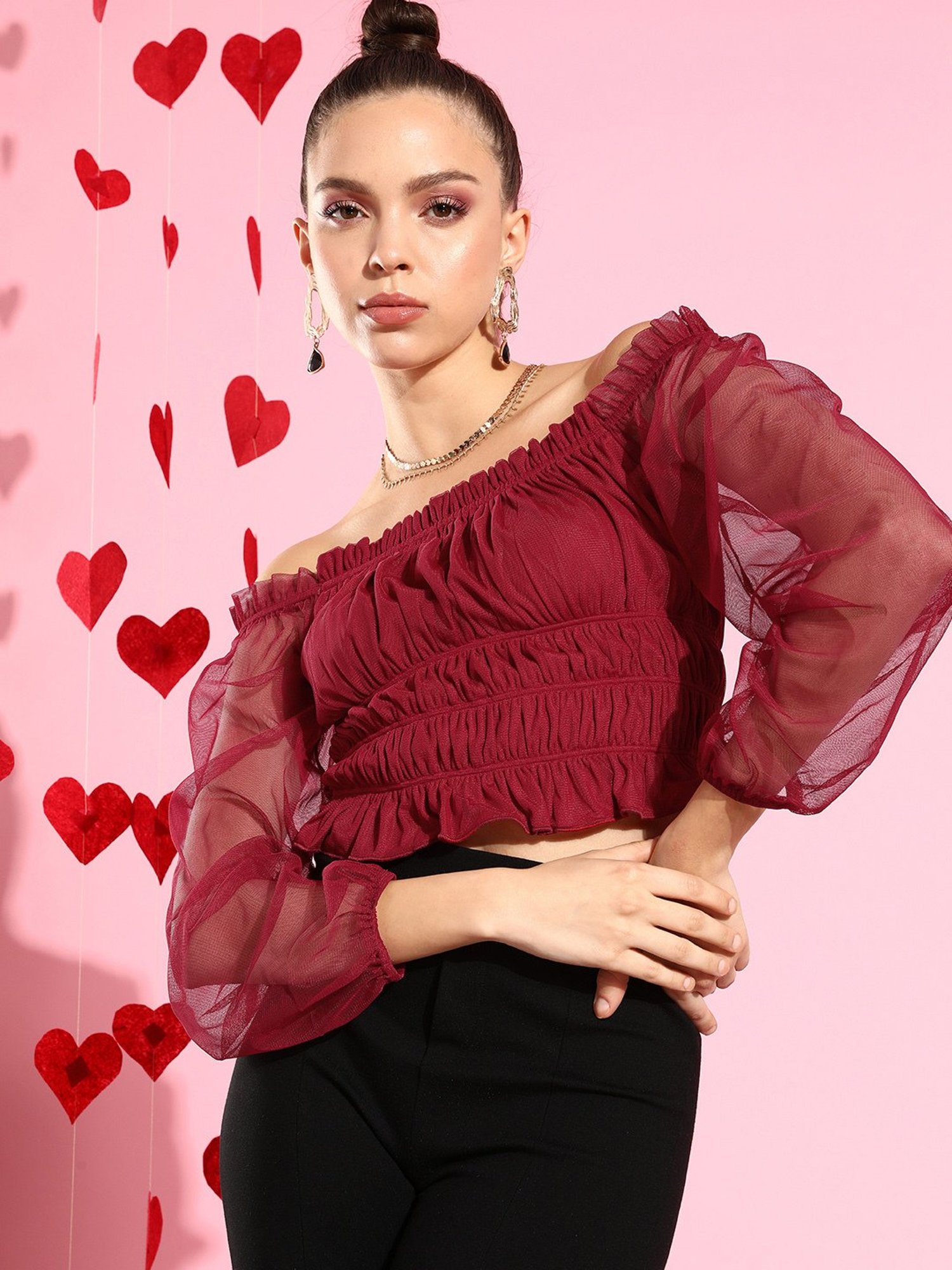 KASSUALLY Maroon Relaxed Fit Top