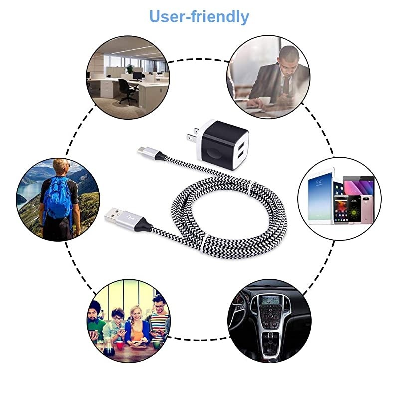 Braided USB C Cable 21A Wall Charger Adapter Block Plug with 2Pack 6FT Long Type C Charger Cable Cord Replacement for Samsung Galaxy Note 10 S10e MacBookLG V30 V40 Stylo 4 5 G7 Thinq