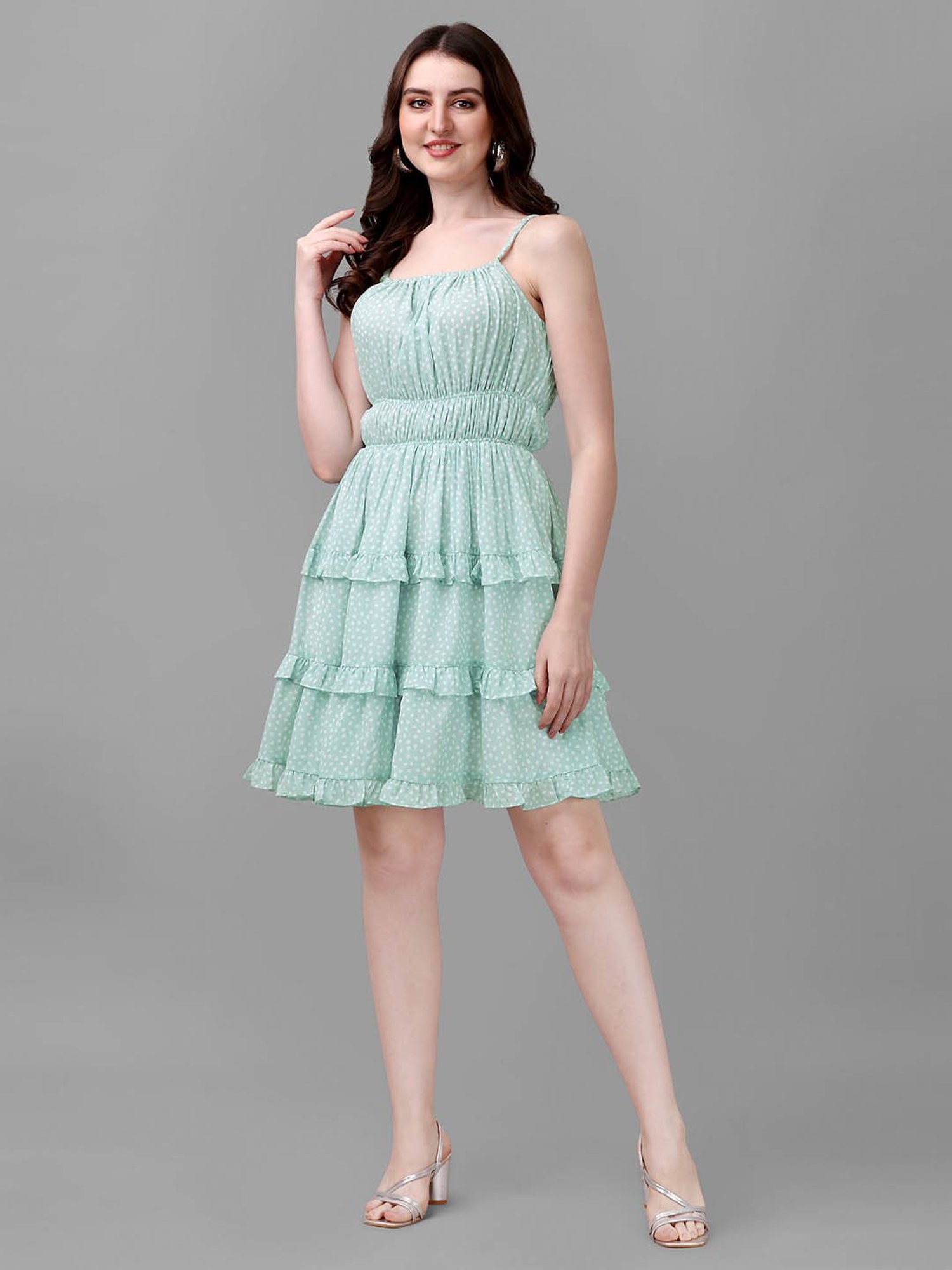MASAKALI.CO Sea Green Printed Skater Dress