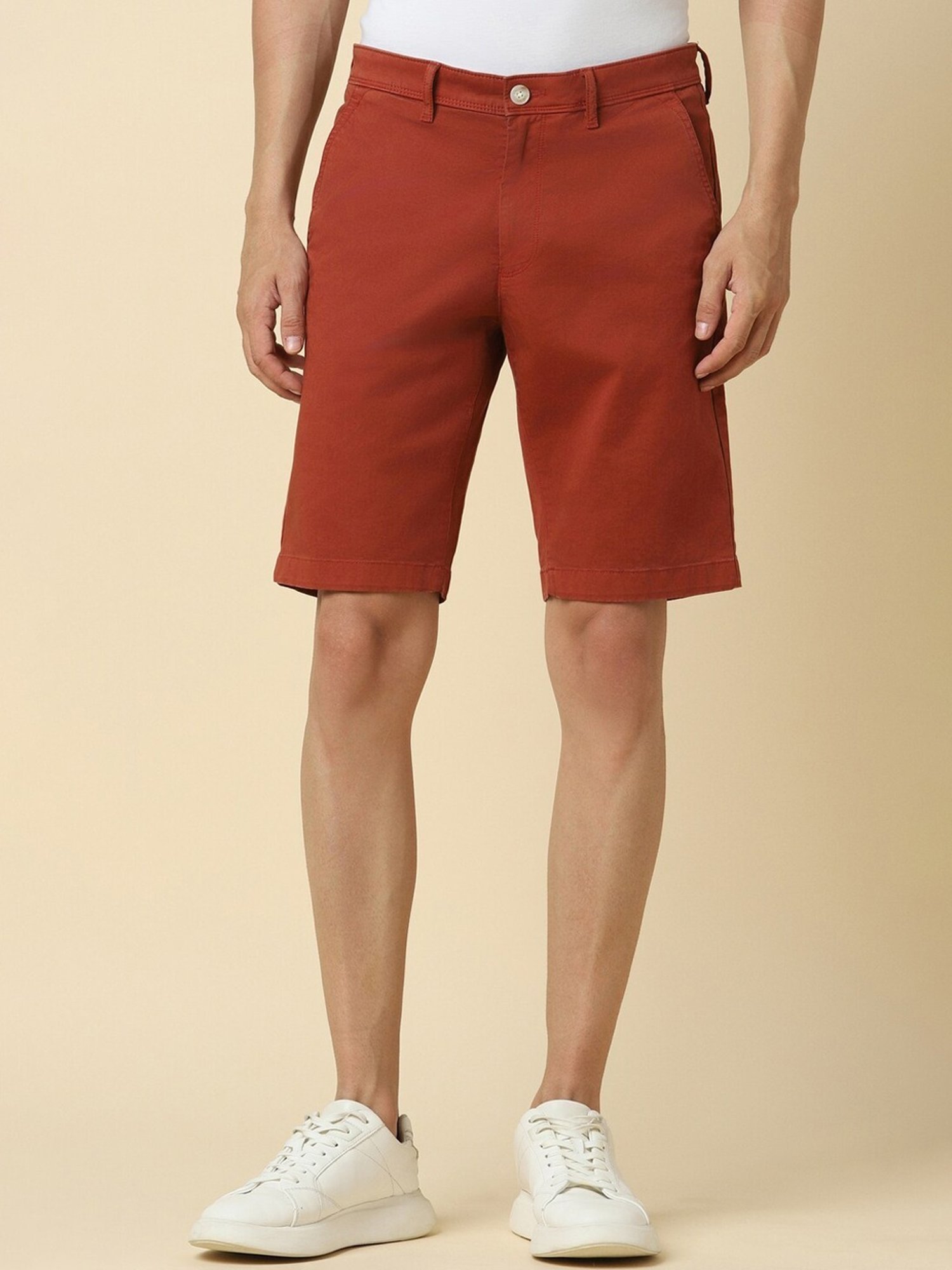 Allen Solly Red Cotton Regular Fit Shorts
