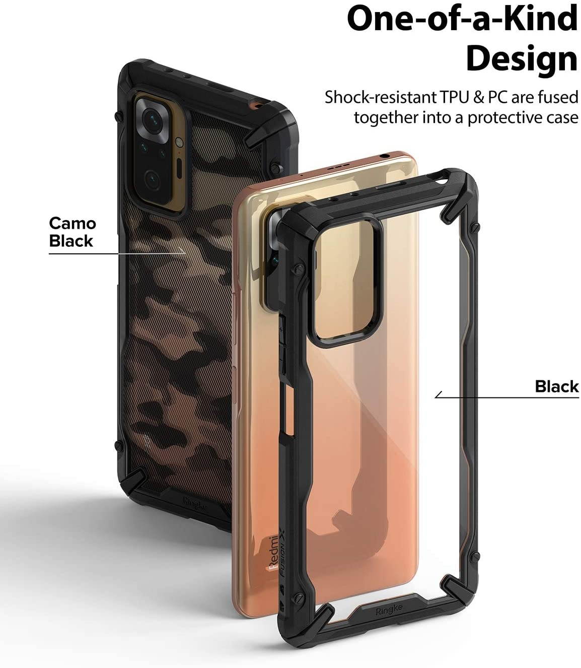 Ringke Fusion-X Compatible with Xiaomi Redmi Note 10 Pro, Redmi Note 10 Pro Max Case, Shockproof Rugged TPU Bumper Cover - Camo Black