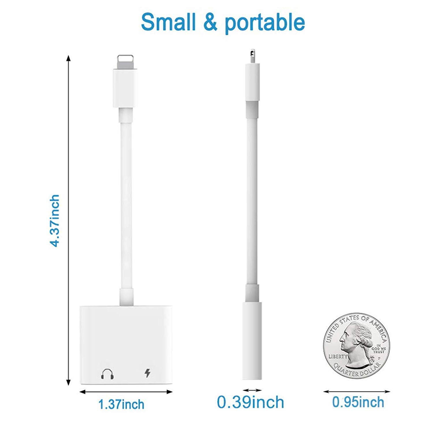 Headphone Adapter for iPhone Charger Jack AUX Audio 3.5 mm Jack Adapter for iPhone Adapter Compatible for iPhone 7/7Plus/8/8Plus/11/X/XR/XS/XS MAX Dongle Accessory Connector Compatible All iOS Systems
