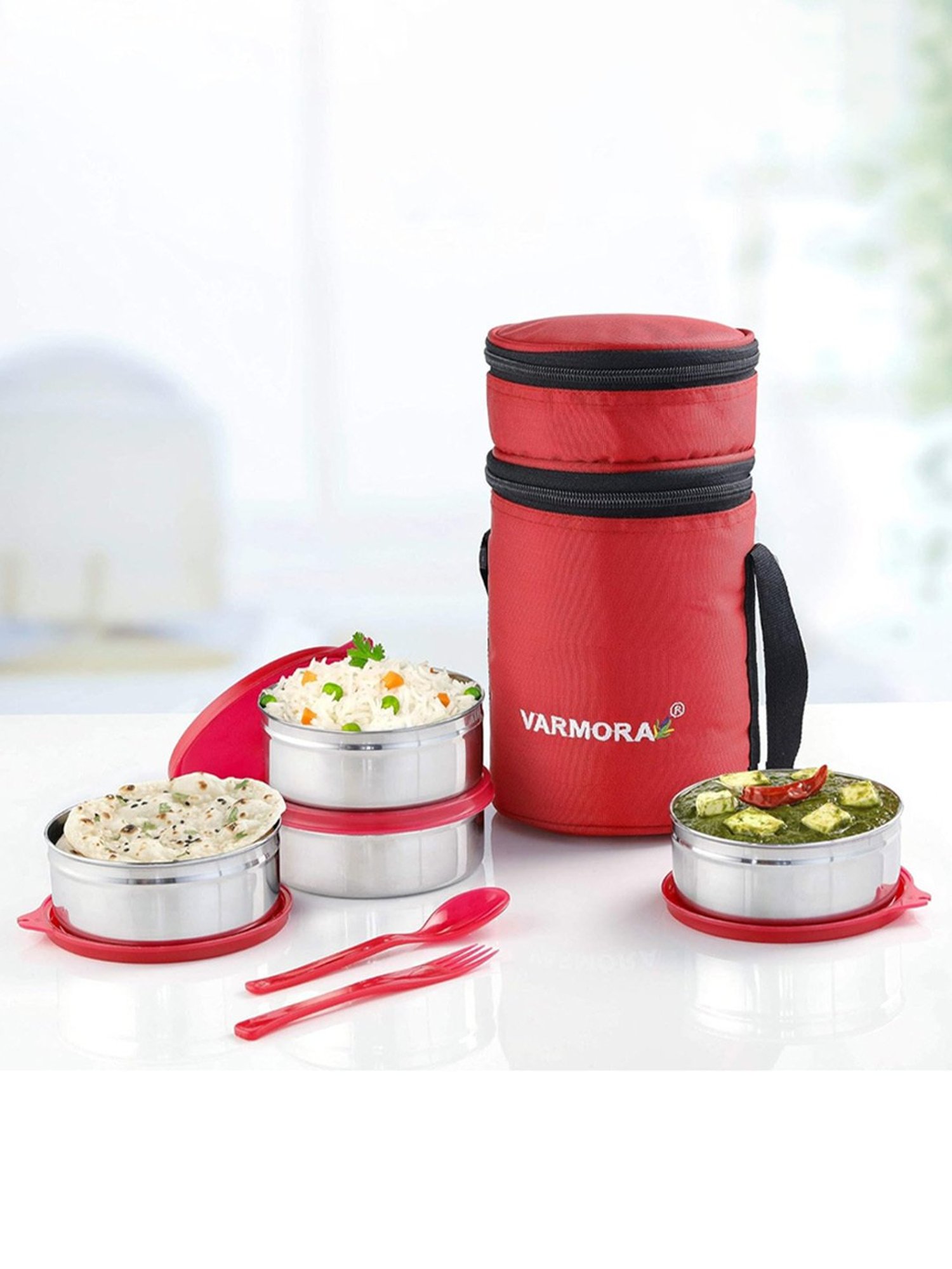 Varmora Quattro Raspberry Pink Stainless Steel Lunch Box - 390 ml