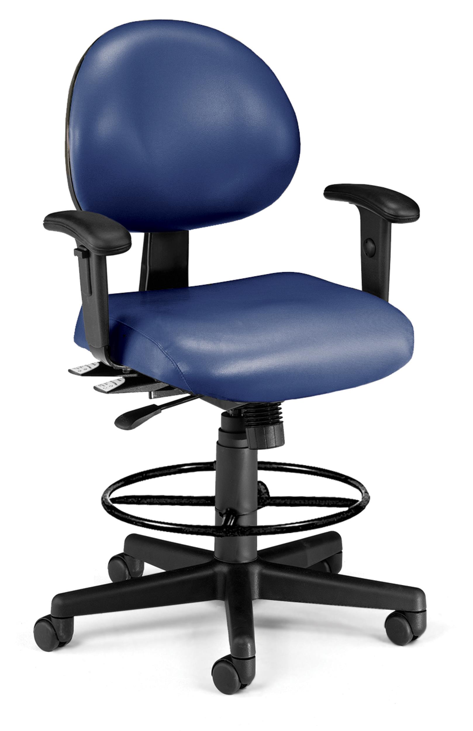 OFM 24 Hour Ergonomic Task Chair with Arms and Drafting Kit, Anti-Microbial/Anti-Bacterial Vinyl, in Navy (241-VAM-AA-65)