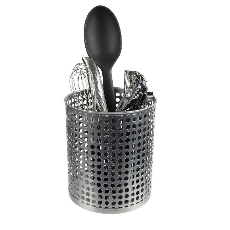 Design Ideas Edison Utensil Cup- Kitchen Utensil Holder - Silver, 5.5" x 5.5" x 6.4"
