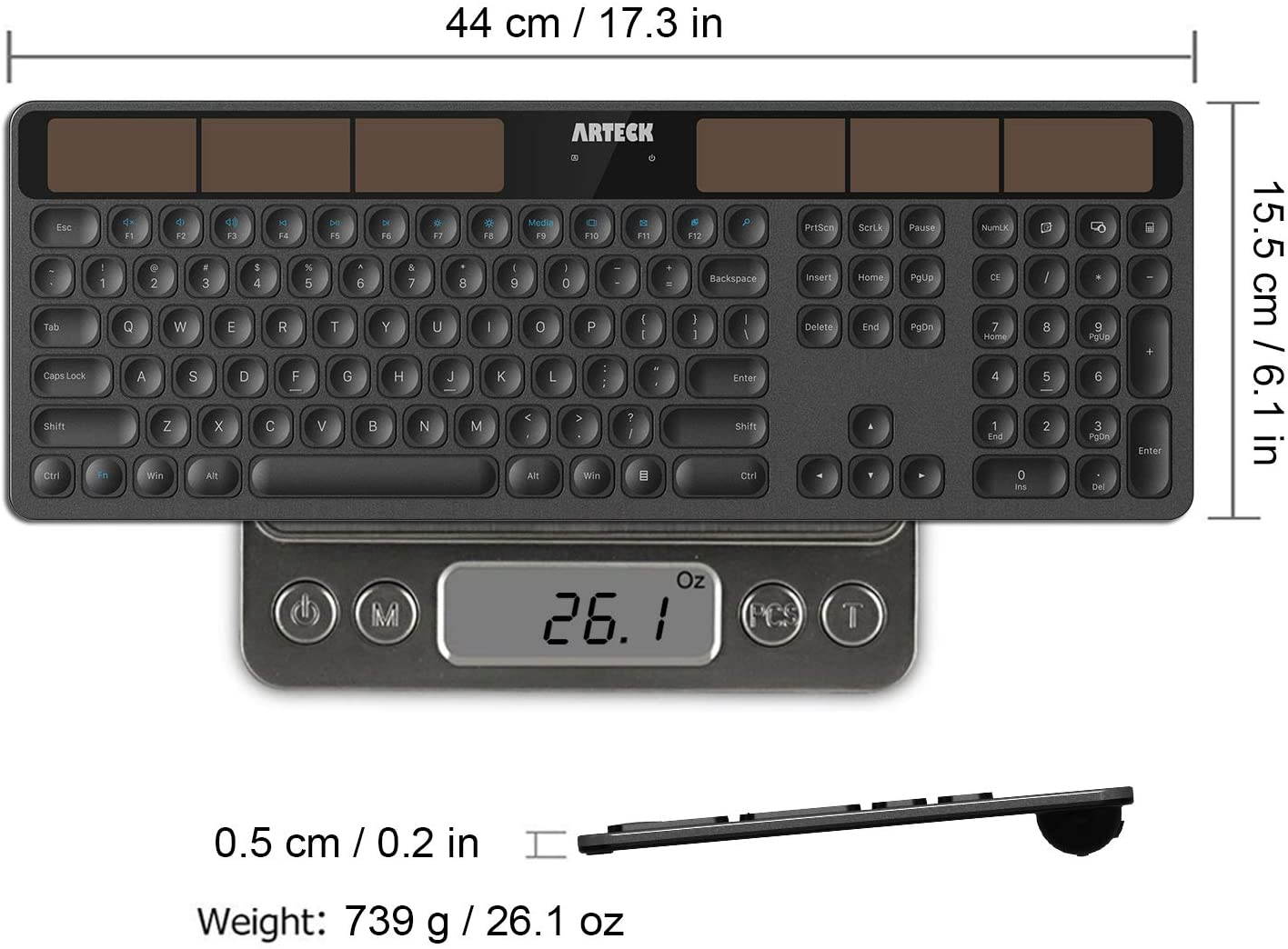 2.4G Wireless Keyboard Stainless Steel Ultra Slim Full Size Keyboard with Numeric Keypad for Computer/Desktop/PC/Laptop/Surface/Smart TV and Windows 10/8/ 7 Built in Rechargeable Battery
