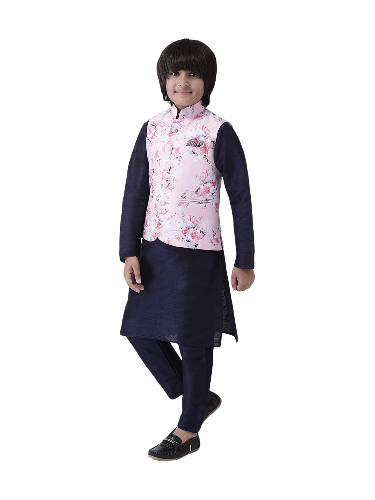 Hangup Kids Multicolor Floral Print Kurta & Pyjamas With Waistcoat