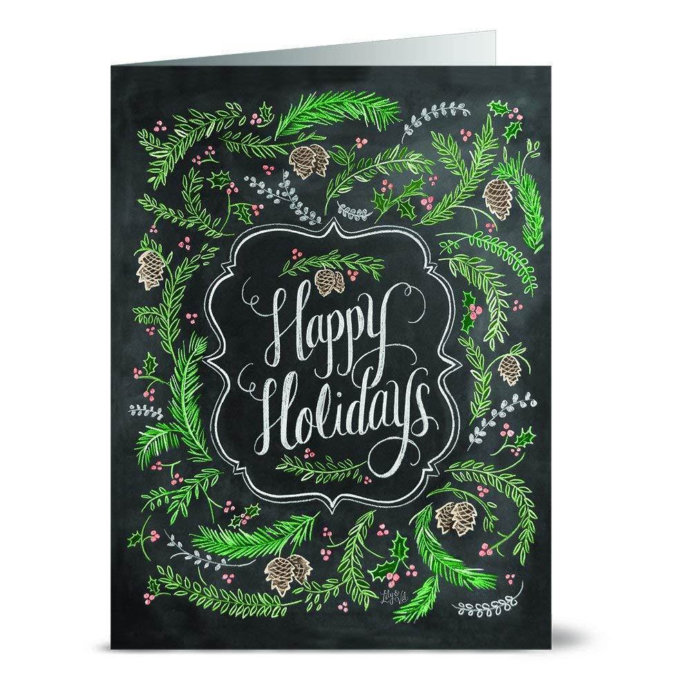 72 Holiday Cards - Chalkboard Holiday - 6 Designs - Red Envelopes Included