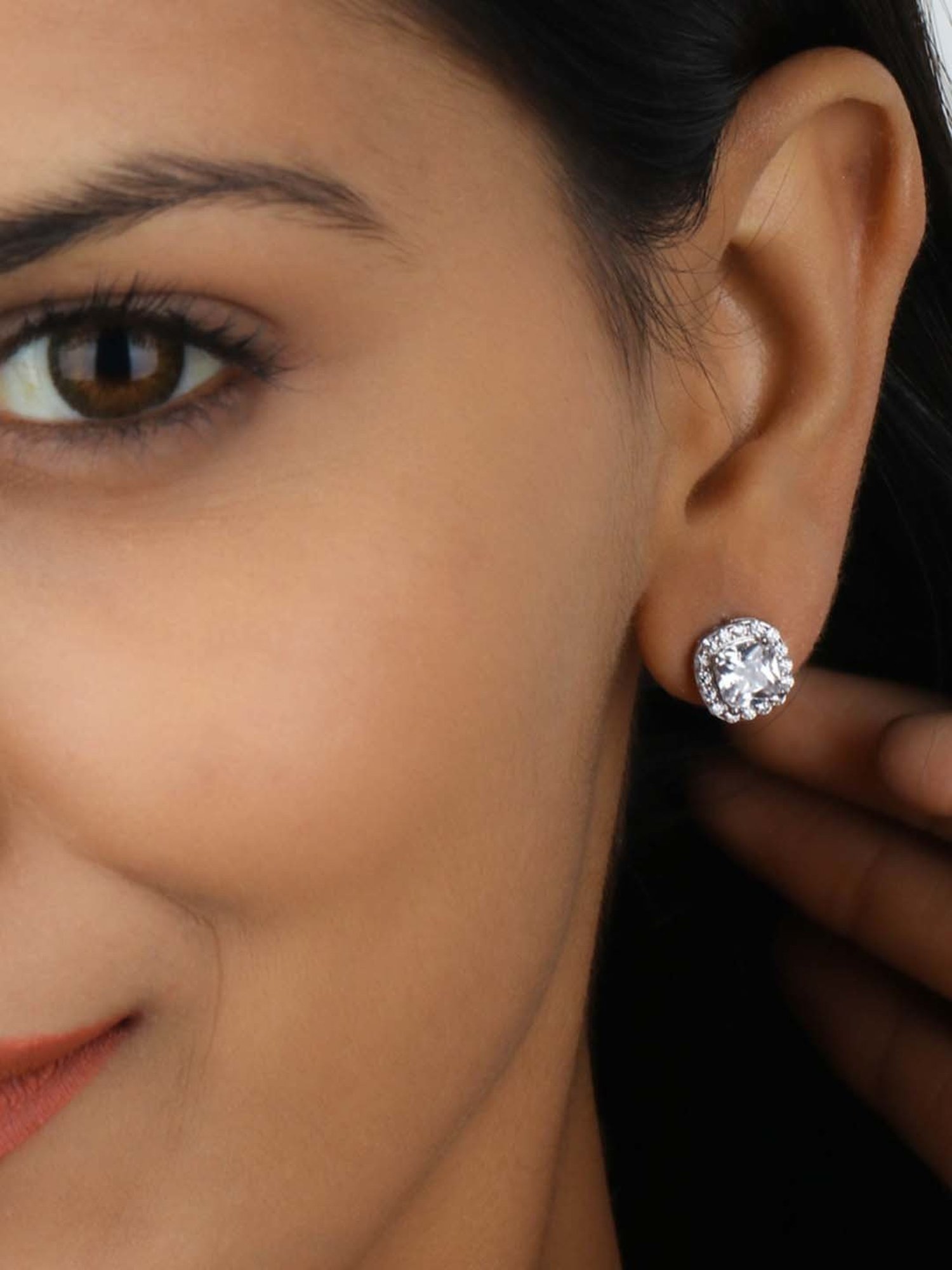 925 Silver Cushion AAA Grade American Diamond Solitaire Stud Earrings for Women & Girls