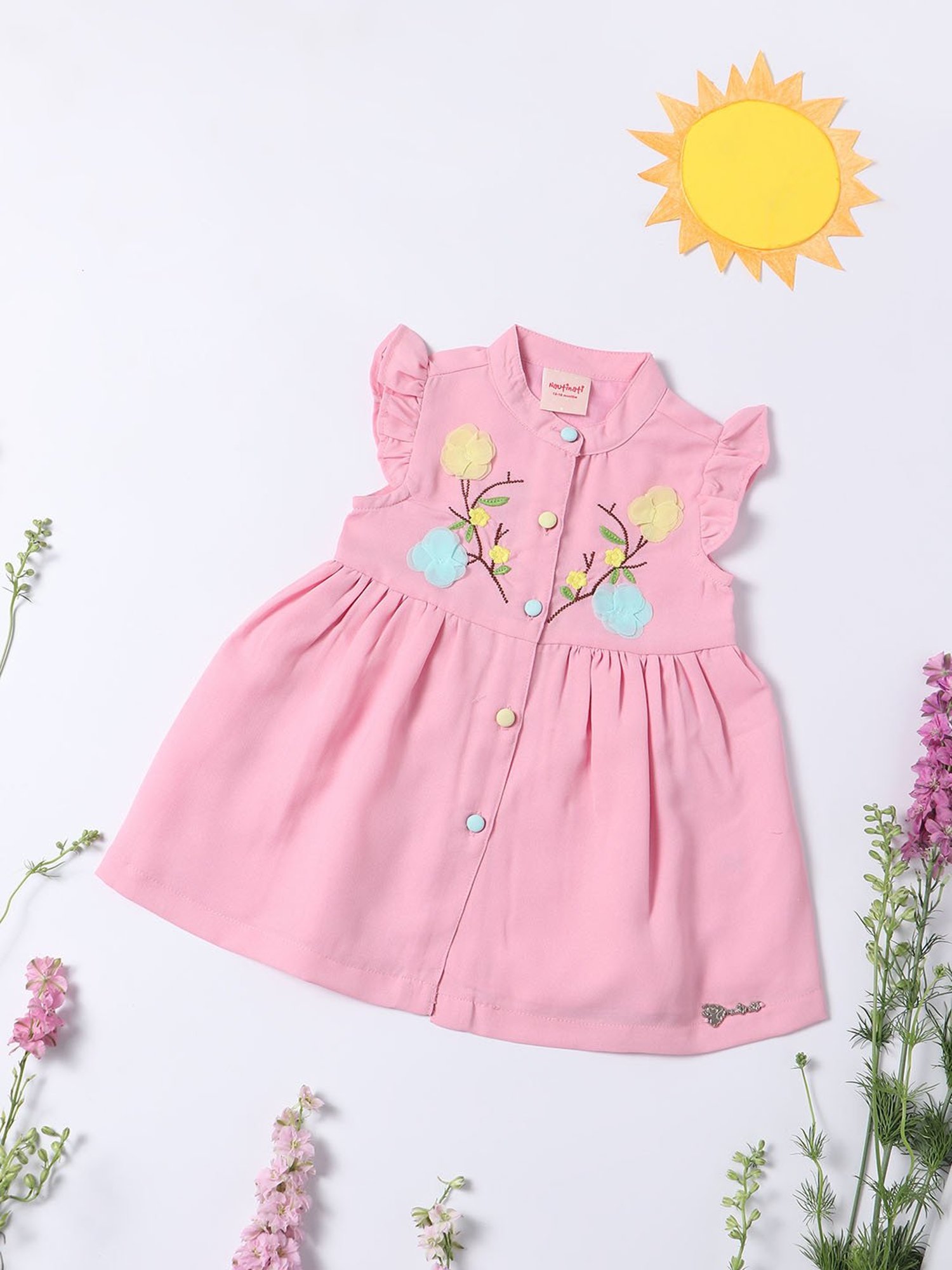 Nauti Nati Kids Pink Embroidered Dress