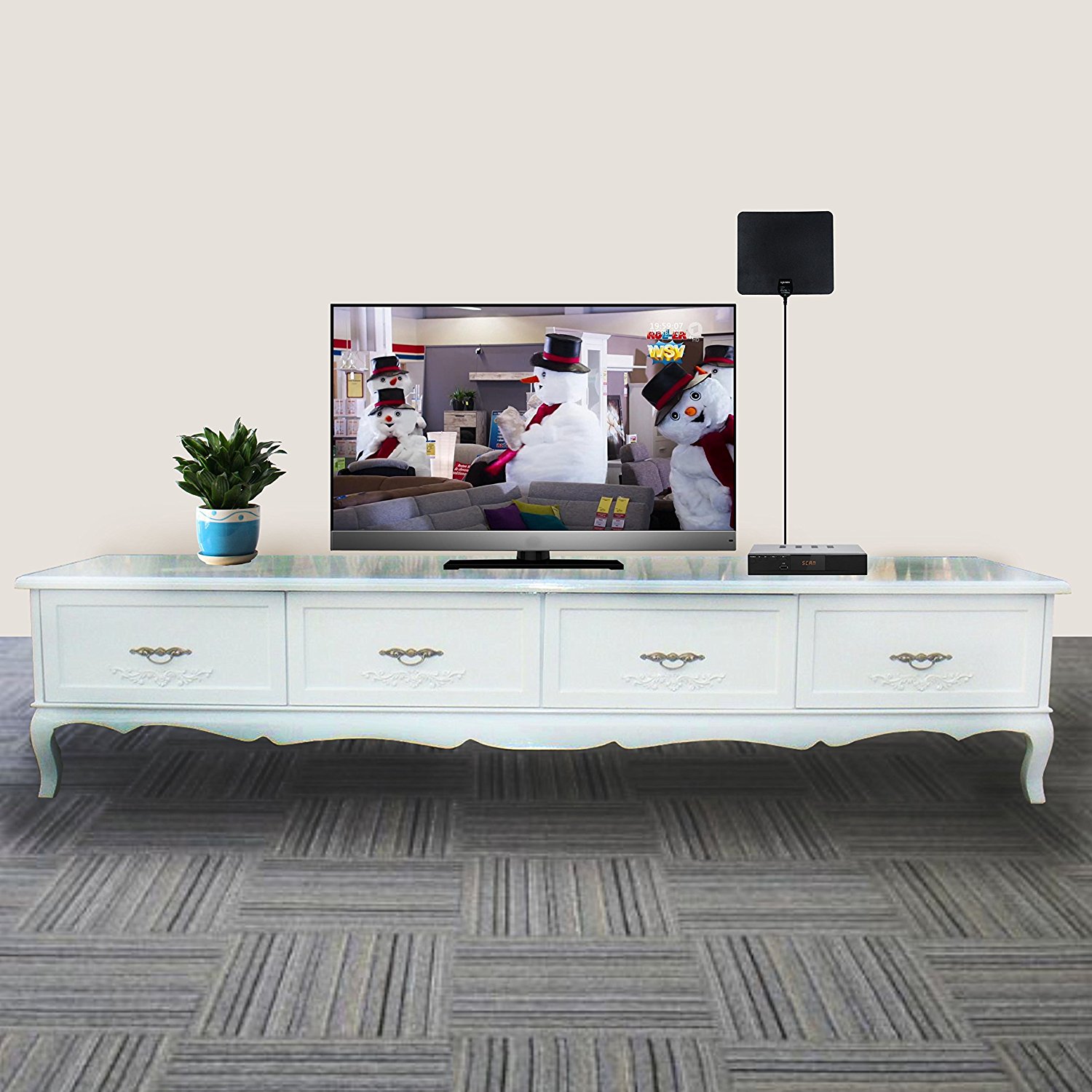 Indoor HDTV Antenna with Built-in Signal Amplifier 16.5 Feet Long Cable