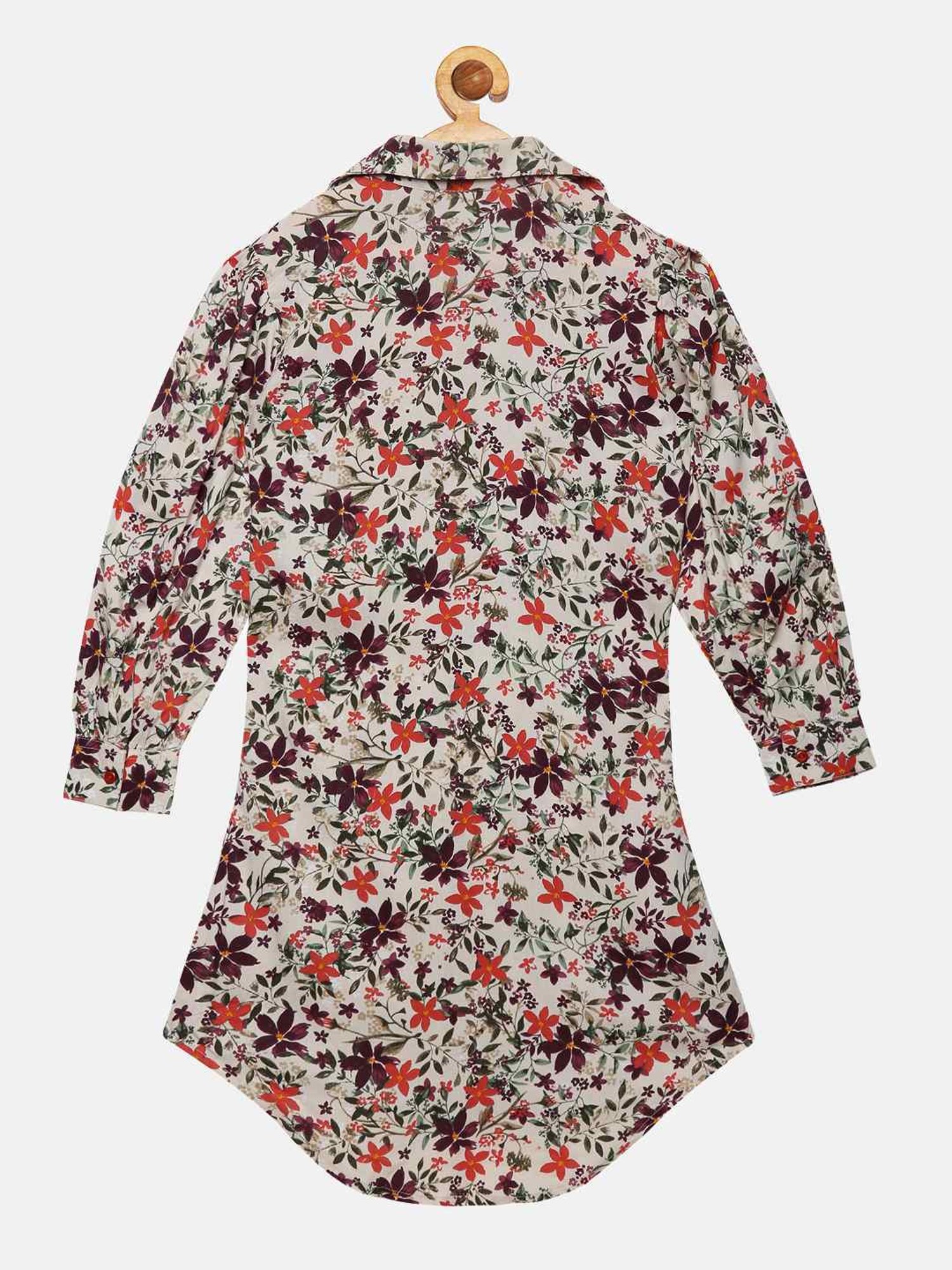 Kiddopanti Kids Beige Floral Print Full Sleeves Dress