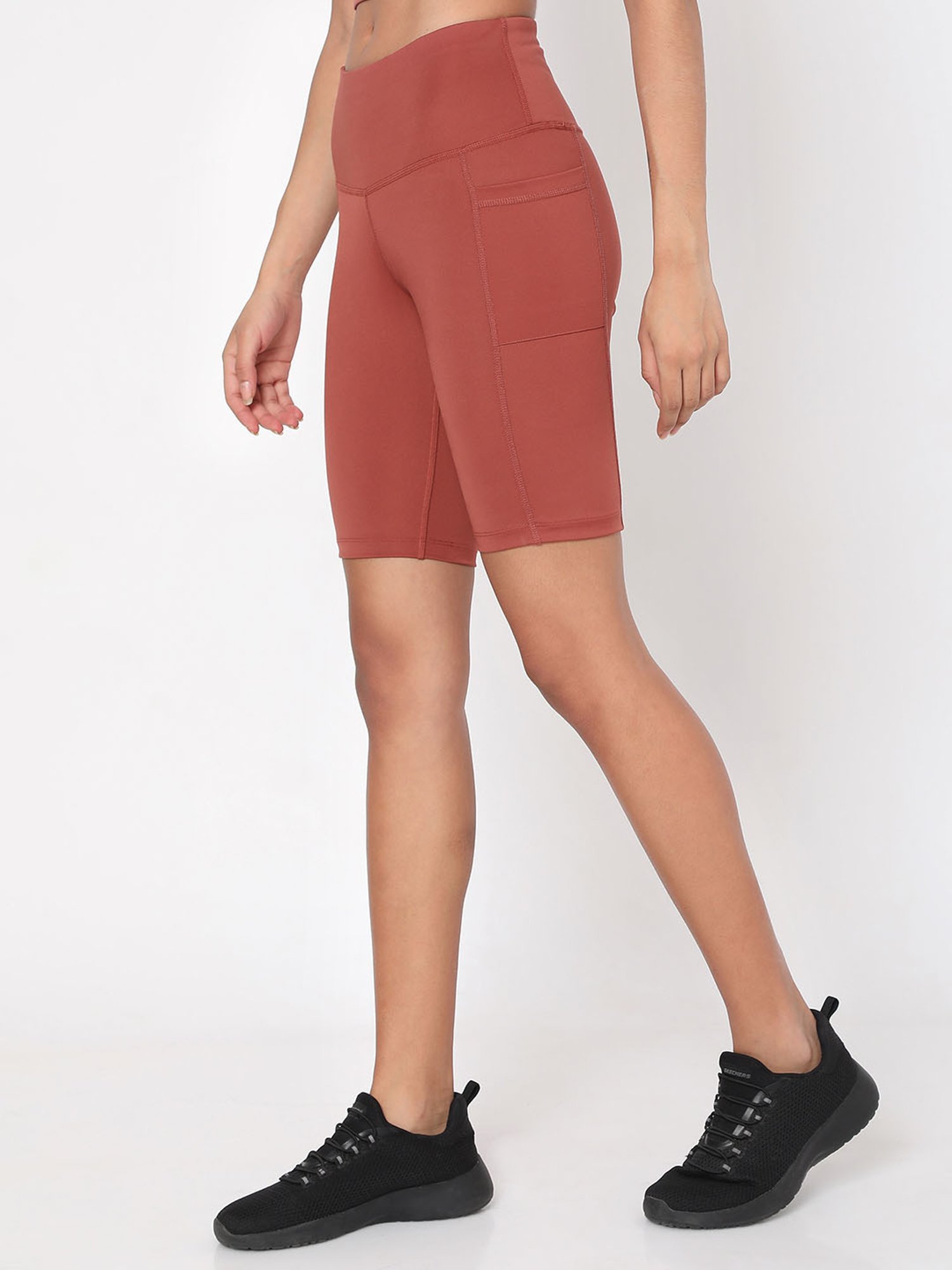 SILVERTRAQ Rust Polyester Relaxed Fit Cycling Shorts