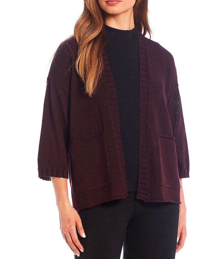 Eileen Fisher Organic Linen Cotton 3/4 Sleeve Textured Cardigan
