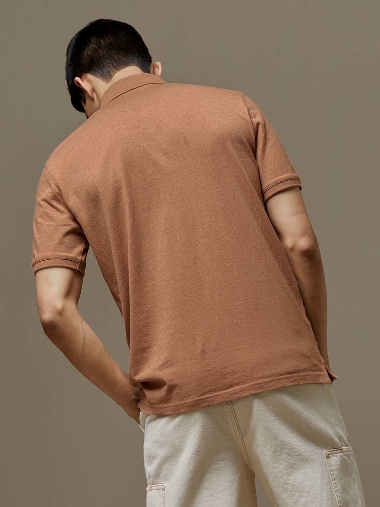 ANDAMEN Brown Melange Regular Fit Polo T-Shirt