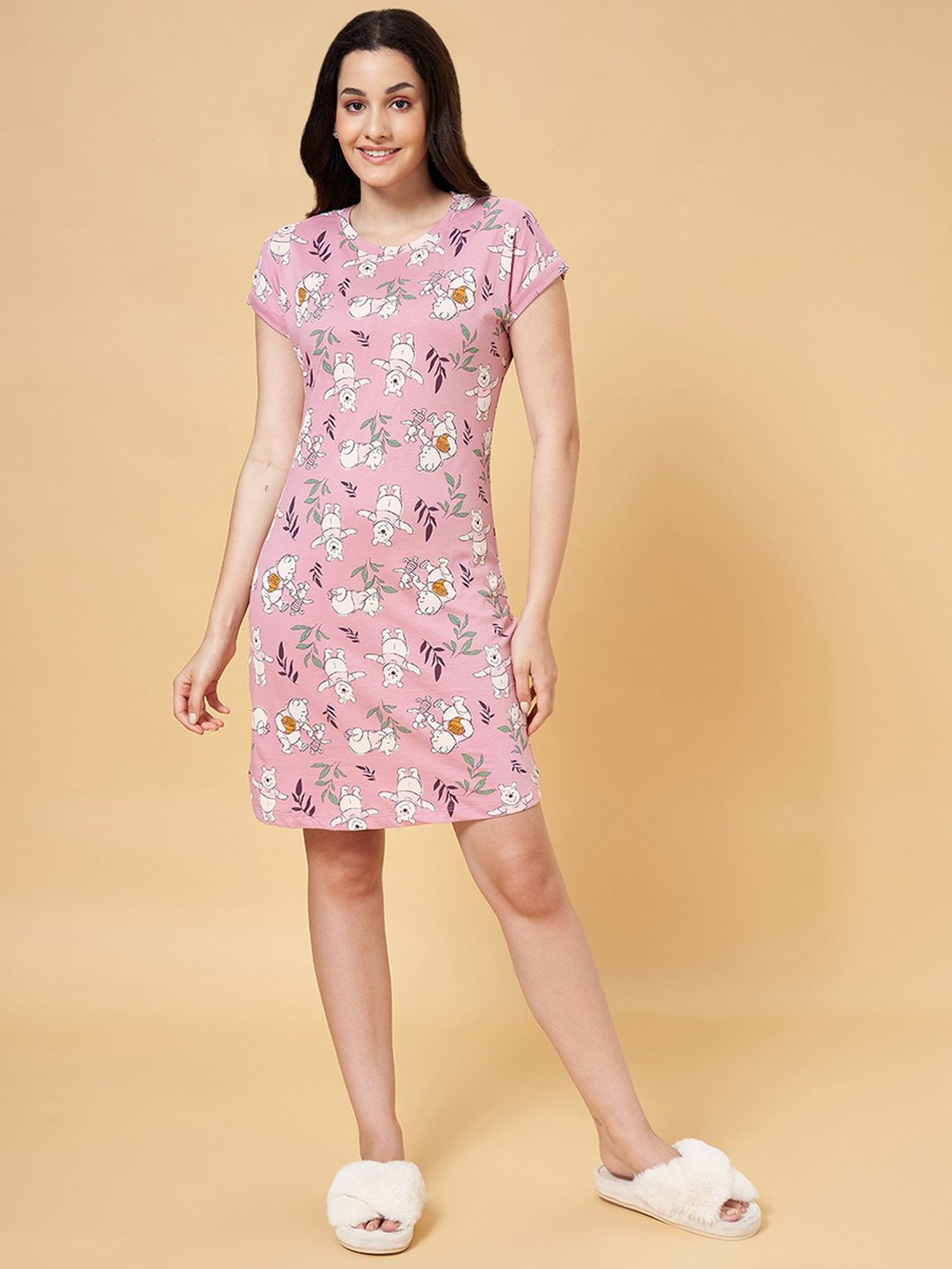 Dreamz by Pantaloons Pink Cotton Printed Sleep Tee