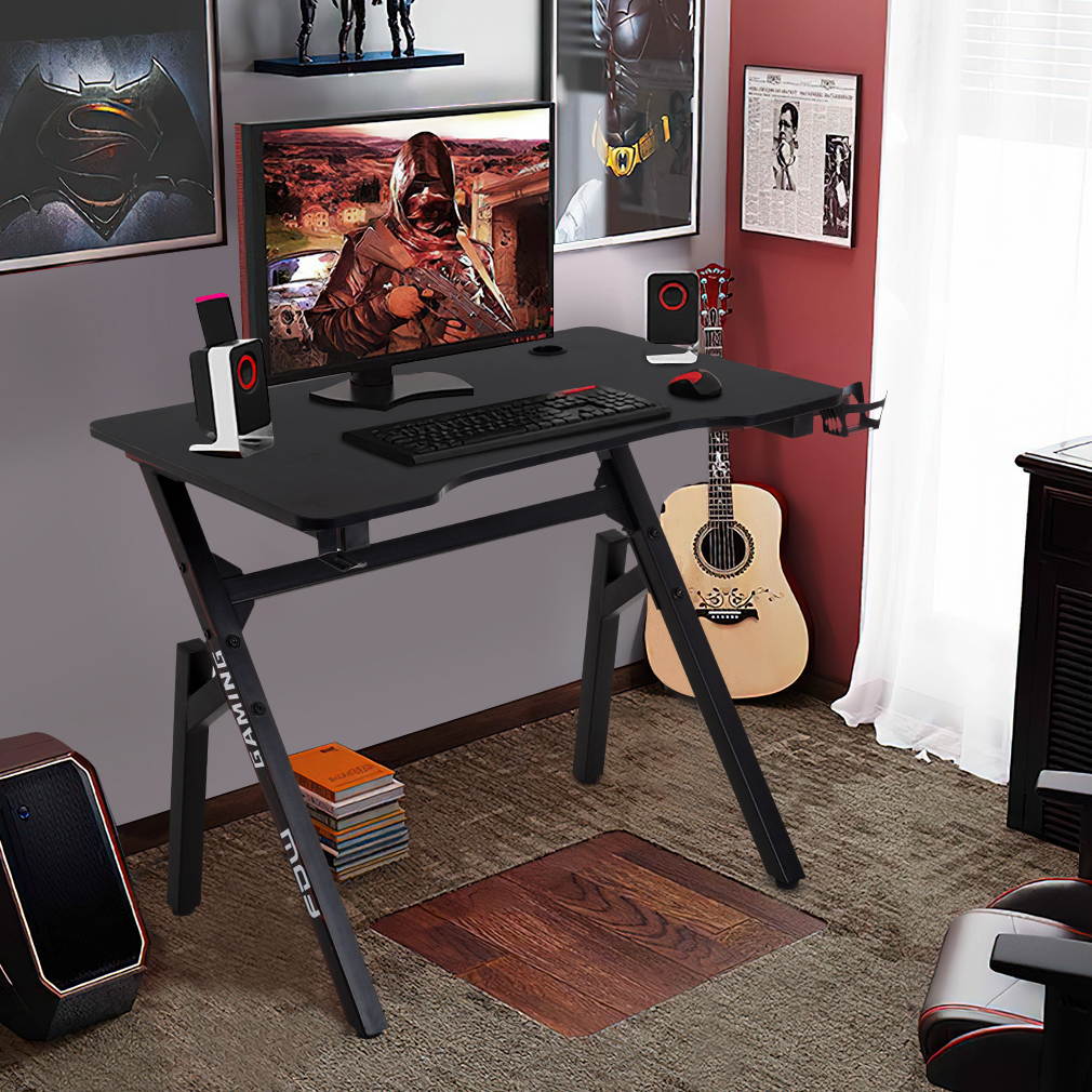 Computer Desk Gaming Desk 35.2"/45.2"/47.2" Student PC Desk Writing Desk Office Desk Extra Large Modern Ergonomic Racing Style Table Workstation Carbon Fiber Cup Holder Headphone Hook (35.2 inches)