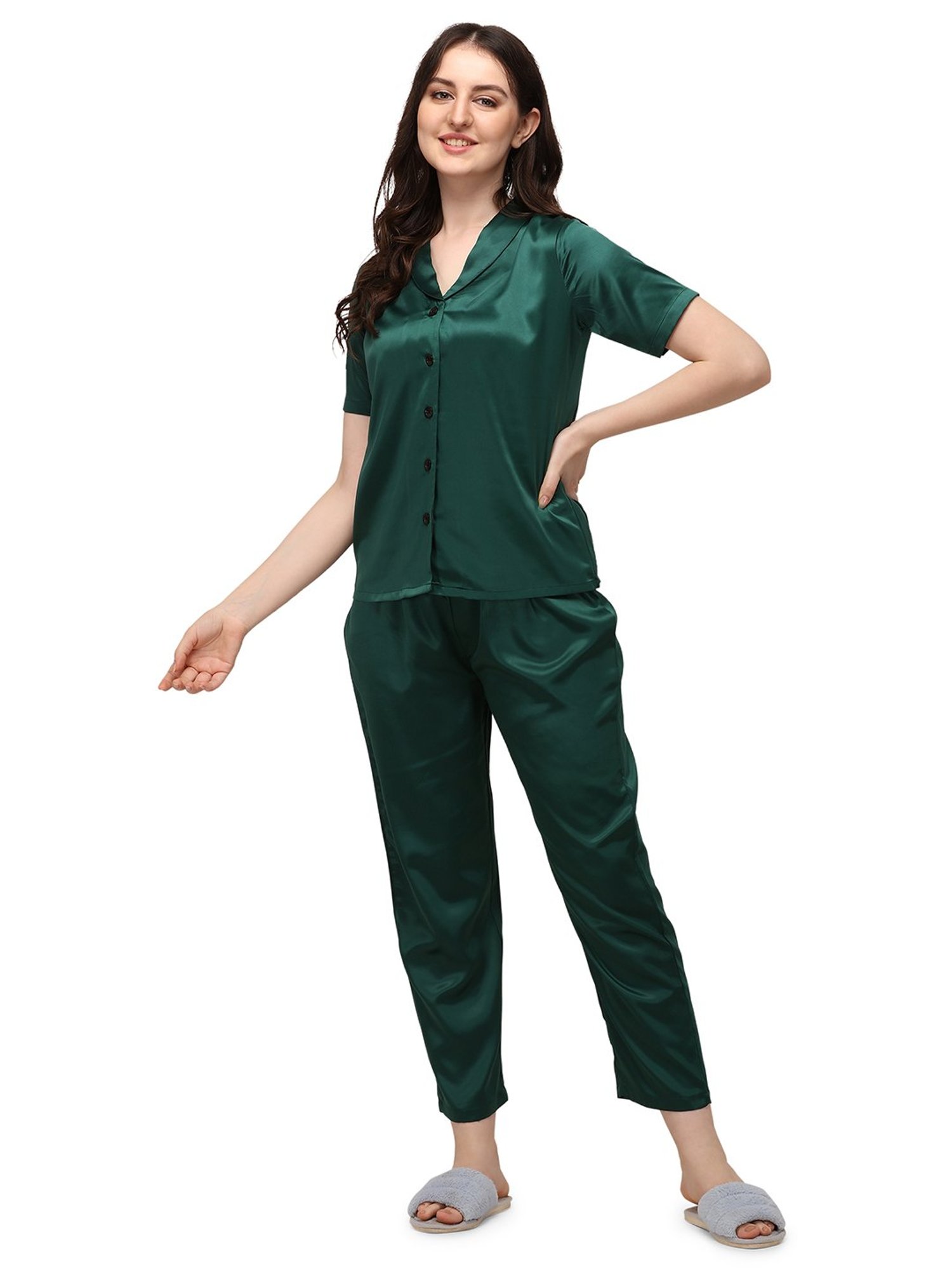 Smarty Pants Green Satin  Shirt With Pyjamas