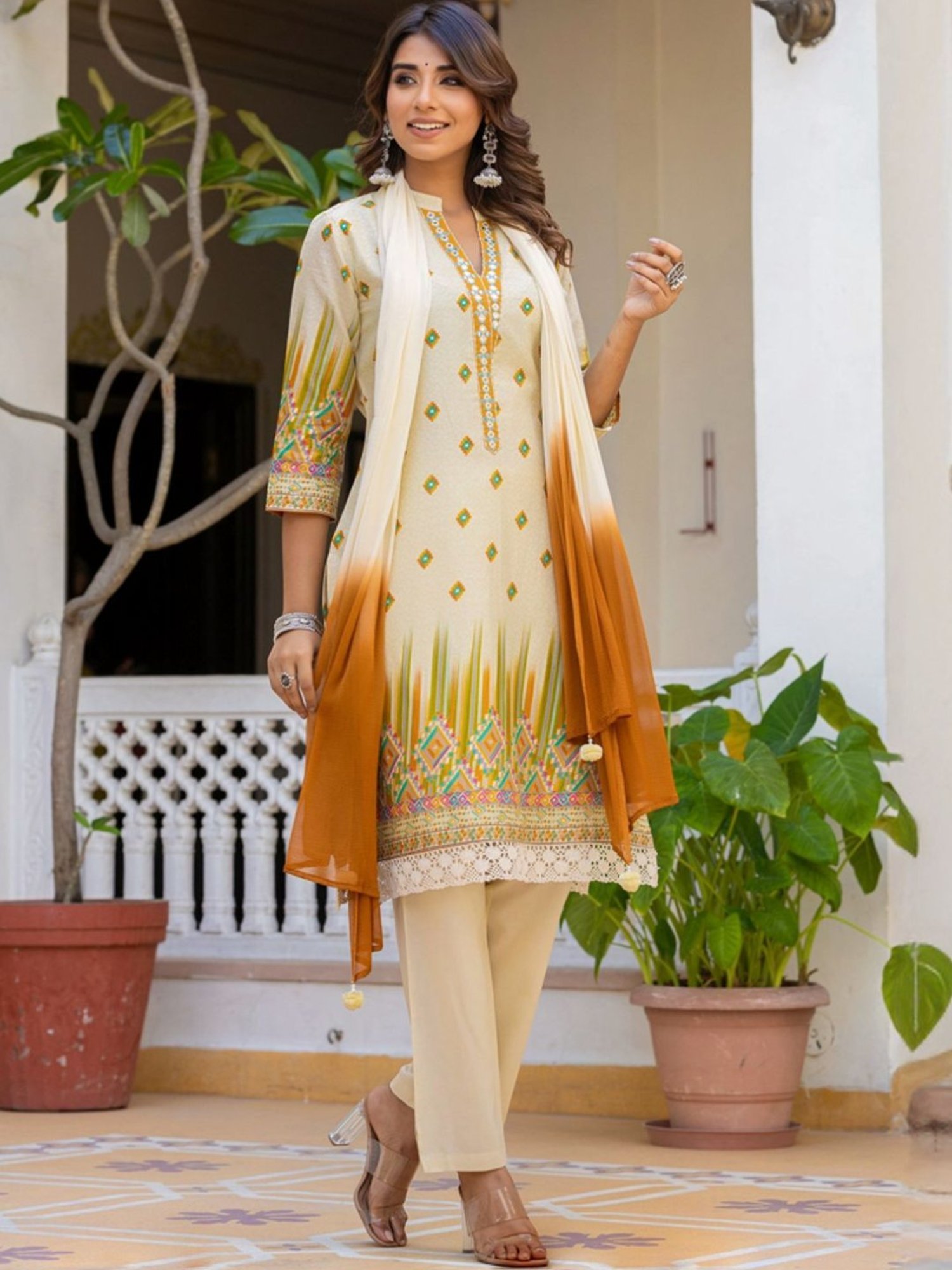 Autumnlane Blue Arpita Amber Cotton Embrodiery Kurta with Pant and Dupatta