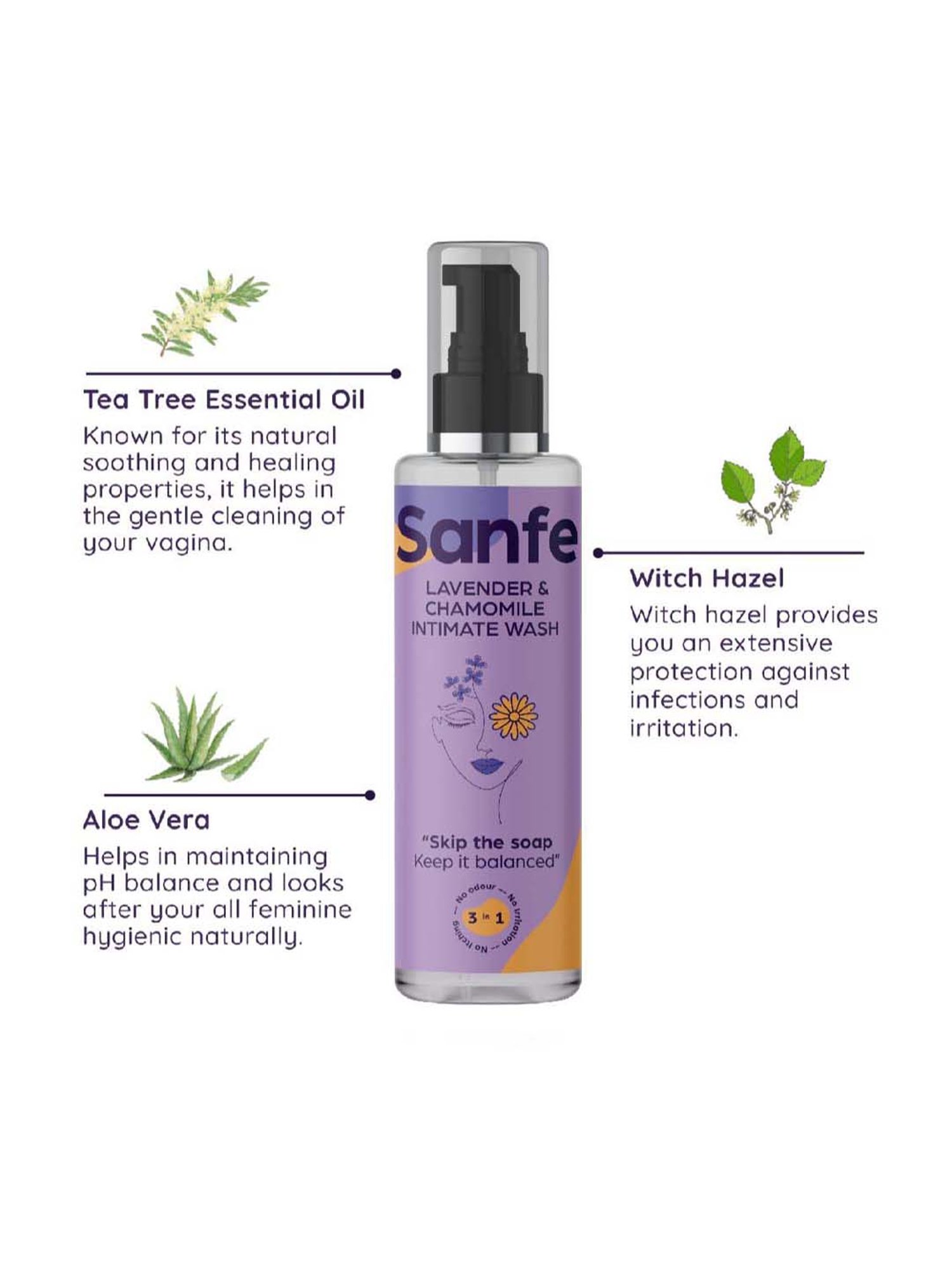 Sanfe Lavender and Chamomile Natural Intimate Wash - 100 ml