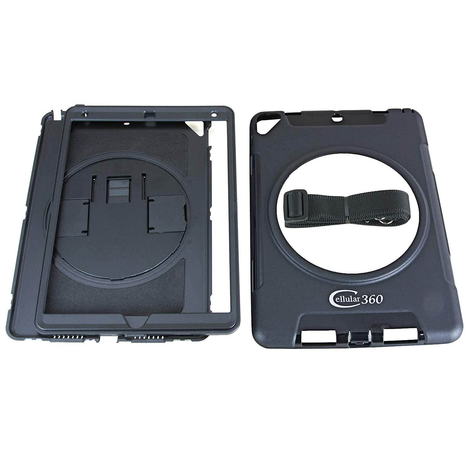 Cellular360 Shockproof Case for iPad Mini 4, Car Headrest Mount Case with 360 Degrees Swivel Stand, Adjustable Handle and Shoulder Strap (Black)