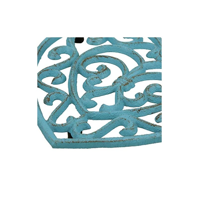 Conservatory Rustic Turquoise Heart Shaped Cast Iron Trivet, Country Blue